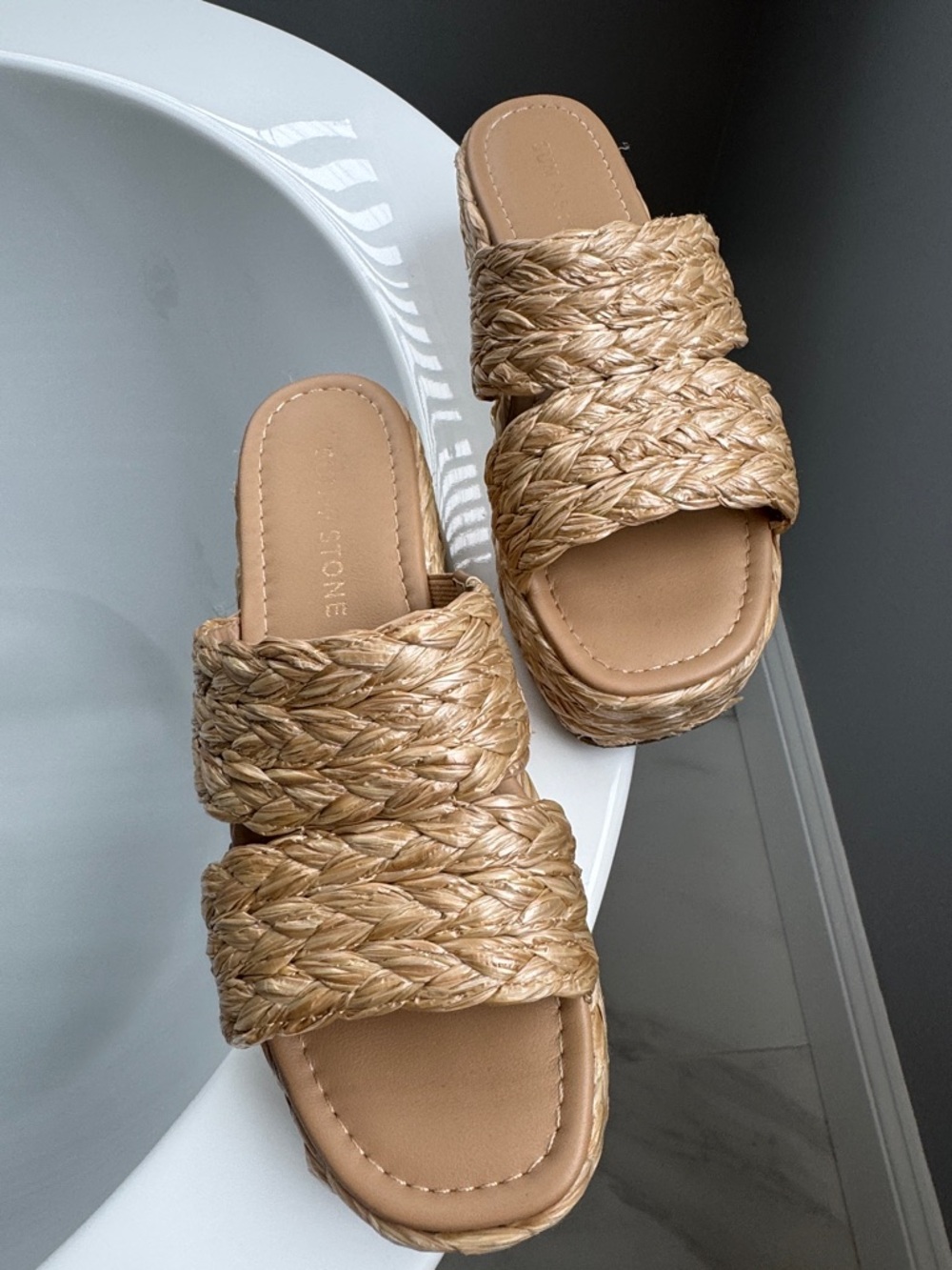 Sun + Stone Tan Braided Platform Slide Sandals - Picture 2 of 3